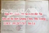 Bán đất chính chủ tại vị trí đắc địa khu đô thị mới Quang Châu, Bắc Giang.